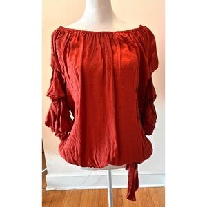 NWT Vince Camuto Rust Orange Swiss Dot Off The Shoulder Blouse Top Size Small